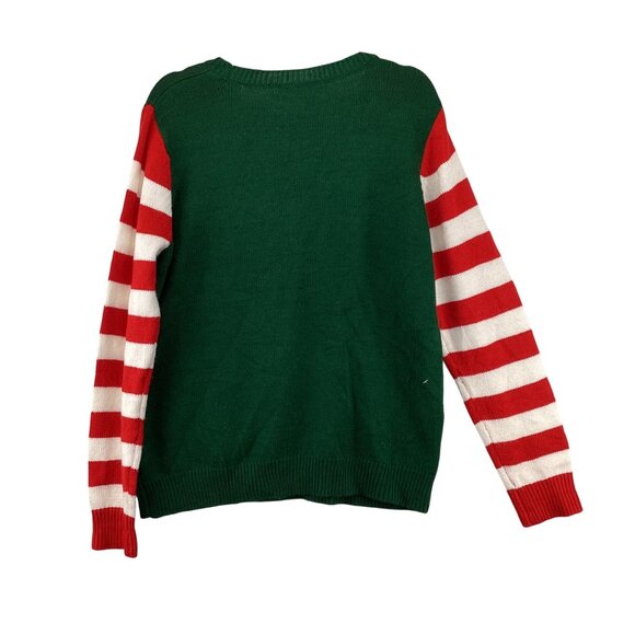 Absolutely Famous Christmas Elf Sweater L Acrylic Green Red Stripe Festive Holid - Picture 4 of 8